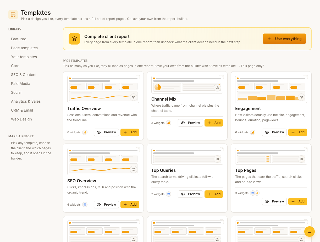 The ReportingBee report template library with ready-made report layouts